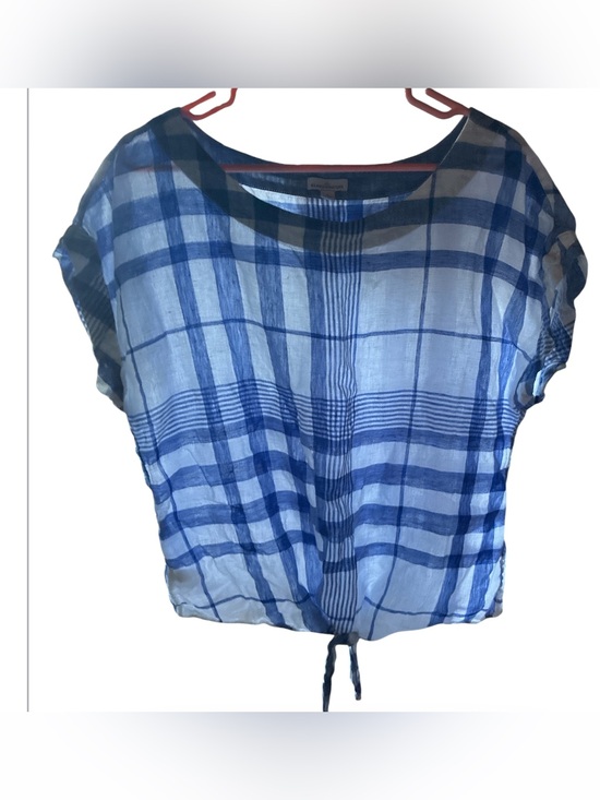 Signature Tops - Signature Blue Plaid Tie-Hem Women's Blouse